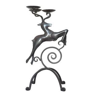 Pier 1 20" Wrought Iron Reindeer Candle Holder Candelabra Decorative Centerpiece